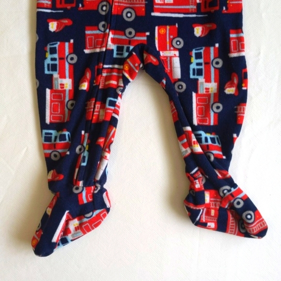 carter's firetruck fleece zipper footie sleeper pajamas 6 months baby boy - Picture 2 of 6
